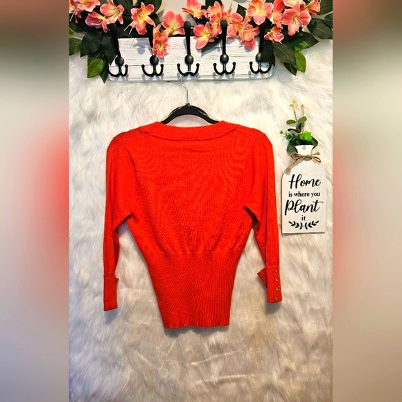 Say What? Button Up Cardigan w/ 3/4 Length Sleeves - Picture 3 of 4